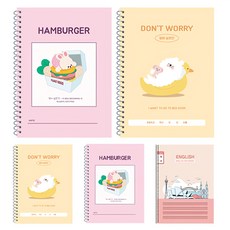 YOUNG ART 英文寬格線圈筆記本, 顏色隨機, 5本