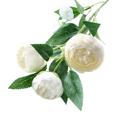 FLORAL M 仿真山茶花花材 優雅 擬真花藝裝飾 客廳臥室擺設 提升居家品味, 1件, 白色