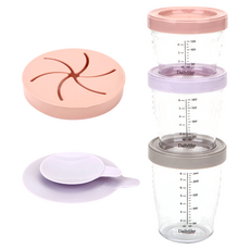 Dailylike 副食品容器組 + 吸盤 + 零食吸盤蓋, 粉色 + 紫色 + 灰色, 1組, 130ml