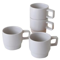 JUST HOME 條紋霧面陶瓷馬克杯4件組 5691-19 300ml, 灰色, 1組