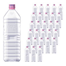 LOTTE 樂天 ICIS 8.0 無標籤礦泉水 粉紅瓶蓋 全透明瓶身 韓國經典品牌, 1.5L, 30瓶