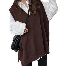 韓版 M833 寬鬆長版大V領針織背心, 胸圍(67cm)/衣長(67~70cm)/肩寬(35cm), 咖