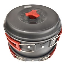 RHINO 犀牛 五人輕便套鍋 超硬輕陽極氧化處理鋁材 適合登山野營、RV休閒、居家烤肉使用, 黑色 + 紅色, 1個