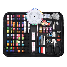 布藝縫紉針線包 48捲棉線+15件工具 收納布包, Black, 1組