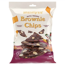 amazin'graze 巧克力布朗尼脆片 堅果葡萄乾口味 98%純可可粉搭配杏仁等堅果, 140g, 1包