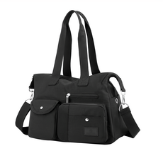時尚大容量斜挎手提女包 多格收納袋 肩背 防水尼龍, 34 x 15 x 31cm, 黑色