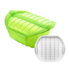 lekue附濾盤微波蒸煮調理鍋(1L)-白金矽膠微波爐懶人料理, 1入, 綠