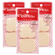 ROSY ROSA 柔彈系粉餅粉撲(長方形)2入, 堅固NBR材質 強韌不易斷裂, 柔滑好推 質地Ｑ彈舒適, 大面積上妝, 3包