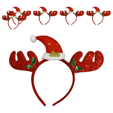 亮片布麋鹿頭飾 Set 6, 紅色 + 綠色 + 白色 + 金色, 6個