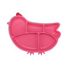 Inno Baby 歡樂小雞矽膠防滑餐盤，食品級矽膠，底部光滑矽膠吸附，邊緣圓滑不刮手, 桃紅色, 1個, 21 x 30cm