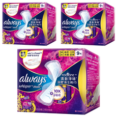 whisper 好自在 台灣公司貨 清新淨味 液體衛生棉, 24cm, 9片, 3盒