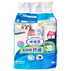 Unicharm pet Mannerwear 禮貌帶 長時間系列 寵物尿布 (小型犬用) 12 小時吸收, M(腰圍35~45cm 體重男4.5kg~6.5kg/女5kg~8.5kg), 28片, 1包