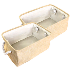 妃妃嚴選 加厚亞麻收納籃 聚酯纖維+EVA, 大, 白色 + 米色, 2個