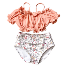 愛北鼻 女童夏天分體泳衣 上衣 + 泳褲 + 泳帽