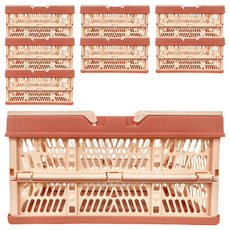 多功能用途可摺疊手提疊疊收納籃 - 長30.5x寬20x高4.5cm, 小(30 x 20 x 15.5cm), 乾燥粉, 8個