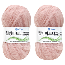 YEONIL Knitt Wellbeing Partner 菜瓜布編織線 60克 淺粉色 多用途清潔紗線, 2捲