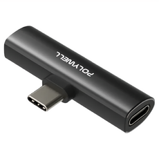 POLYWELL 寶利威爾 Type-C轉3.5mm T型音源轉接器 + PD輸入 PW15-T02-A041, 49mm, 黑色, 1個