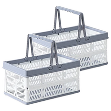手提摺疊收納籃, 大(45 x 31.5 x 24cm), 灰白色, 2個
