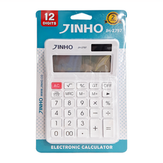JINHO 京禾 12位元計算機, 太陽能/電池雙重電源供應, 12位元大型LCD數字顯示, 白色, 1個