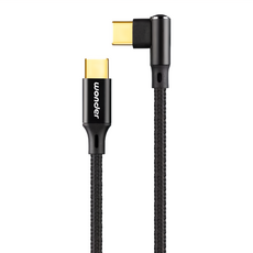 wonder 旺德電通 60W 快充彎頭鋁殼編織數據線 WA-W21UC, 黑色, 1條, 1.5m