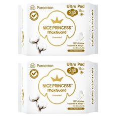 Purcotton 全棉時代 奈絲公主 100%純棉超淨吸日用衛生棉, 24.5cm, 16片, 2包