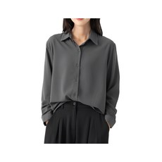 CARET 女款素色長袖襯衫, 均碼, 炭灰色