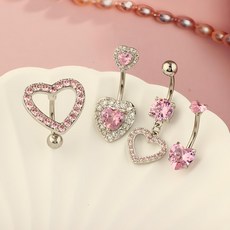 gelluna 女性用醫療鋼粉紅愛心方晶鋯石垂墜肚臍環4件組 BP-26