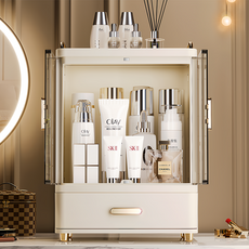 KOLKO 白羽 HAKUHA 化妝品收納盒 單抽屜 A0290-1, 透明雙開門, 白色, 1個