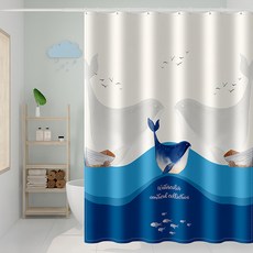 創意浴簾 雙面防水 加厚不透明 滾珠防水 速乾防黴, 180 x 200cm, 碧海藍鯨, 1件