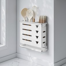 Couselect 免打孔壁掛式刀具筷筒 附掛勾 2個, 白色, 1個