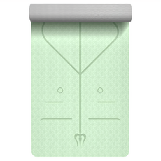 環保 TPE 正位體位線瑜珈止滑墊 瑜珈墊 皮拉提斯墊 附背帶 + 透氣網袋, 1組, 草綠色 + 灰色