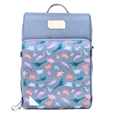 pugo 噗果 好好扣 插畫師圖案前蓋 雙肩包, 霧藍恐龍, 31 x 26.5cm