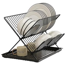 SHCJ 生活采家 可折疊X型碗盤瀝水收納架, 全黑款, PP塑料、碳鋼, 1組