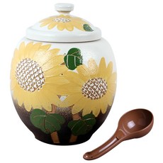 向日葵米甕 Set 陶瓷米甕 附塑膠量米勺, 5kg, 混合顏色, 1組