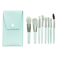zznez 迷你化妝刷八件組+刷具收納包, 薄荷色, 1組
