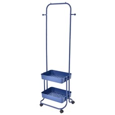 Life 北歐簡約多功能移動式雙層落地衣帽架 碳鋼管+塑料材質 北歐藍/北歐黃色, 41 x 37 x 150cm