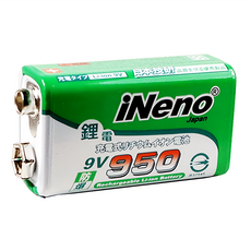 iNeno 艾耐諾 9V 950 高效能防爆角型可充式鋰電池, 1個, 1入