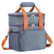 雙層大容量保溫保冷野餐袋 牛津布材質 灰色/黑色, 27 x 18 x 29cm, 藏青, 1個