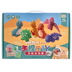 MODOH 墨朵黏土 手捏DIY恐龍冒險趣 桌遊 黏土組合包 (含14色單色包裝) 8張牌卡+A3桌遊主題板, 混合色, 270g, 1盒