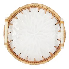 沐慕家居 藤編貝殼收納盤 23cm, 1個, 白色