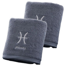 星座珊瑚絨浴巾 80%滌綸+20%錦綸 140cm x 70cm, 雙魚座 灰色, 2條
