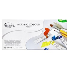 Bonfil 壓克力顏料套裝 速乾耐水 色澤鮮豔, 12ml, 12色