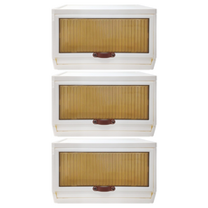 FAmILyLIFE 生活 上掀式可疊加斜口磁吸收納箱 36L, 米白色, 3個