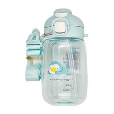 PUKU 藍色企鵝 圓圓直飲吸管揹帶兩用水壺 550ml Tritan材質, 藍色, 1個