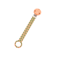 100%食品級矽膠奶嘴夾, 全矽膠一體成形, 彈性耐用, 雙面浮雕LOGO設計, 經典格紋和條紋圖騰, 0歲以上, 格紋粉, 1個