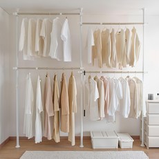 ROOM N HOME 更衣室三層基本款頂天立地衣架, 淺米色+白色