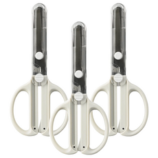 KUTSUWA 兒童安全可收納剪刀，不鏽鋼刀片，ABS手柄，PC蓋, 白色, 3支