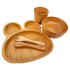 山毛櫸兒童餐具禮盒, 100% 丹麥山毛櫸原木, 符合FDA食品級認證, 符合SGS食品級認證, KF-07509, 兔兔, 1盒