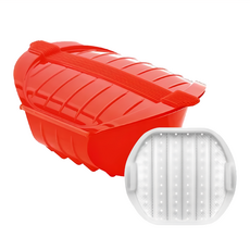 LeKue 微波蒸煮調理鍋，適用於微波爐，白金矽膠材質, 1個, 紅色