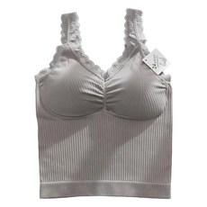 皓月迷離 細肩羅紋固定杯背心 麻灰色, F